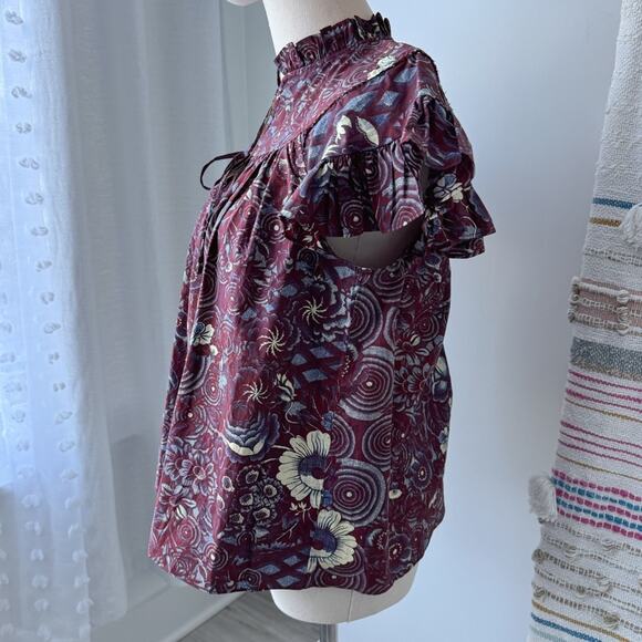 Ulla Johnson Letty Heliotrope Purple Floral Short Flutter Sleeves Blouse Size 2 - Picture 7 of 13